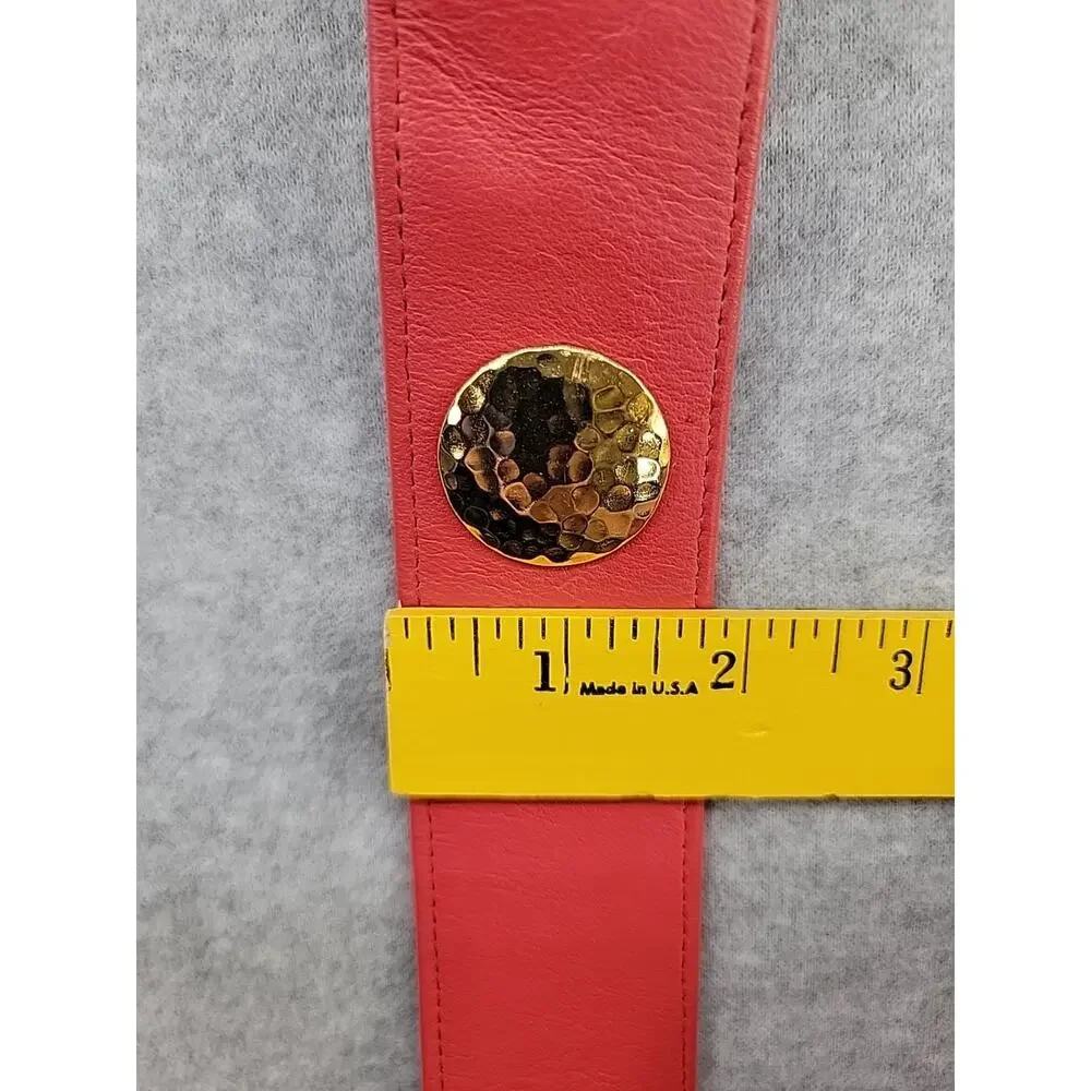 CARLISLE Vintage Leather XL Red Belt W/Hammered Gold Tone Disks Statement Buckle